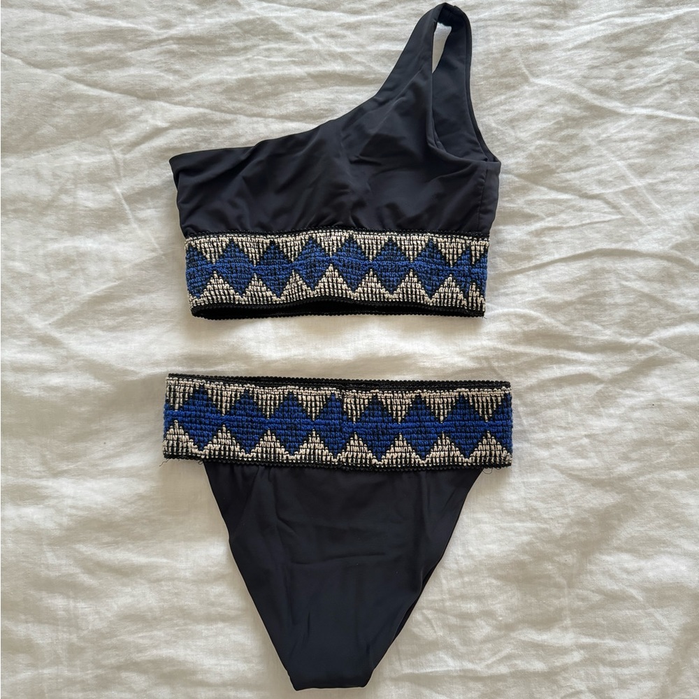 Elysiian Swim Black with Blue Threading Swim Set - Picture 2 of 5